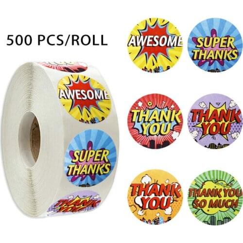 Paper Thank You Stickers Scrapbooking 100-500pcs 1inch 6 Designs Sealing Label Sticker Gift Teacher Student Prize Stationery