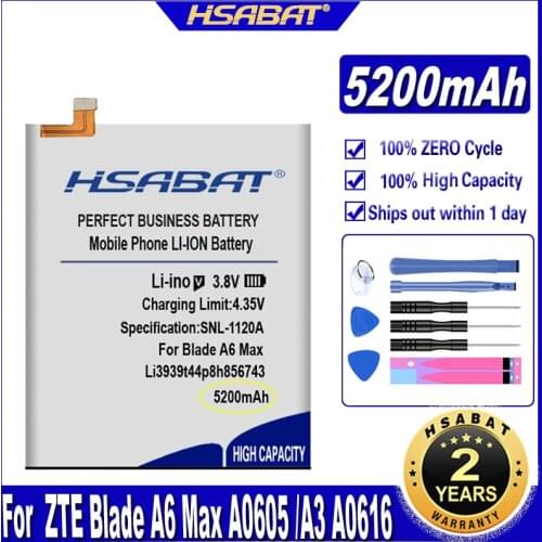 HSABAT Li3939t44p8h856743 5200mAh Battery for ZTE Blade A6 Max A0605 /A3 A0616 Batteries