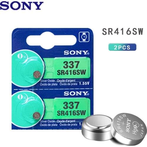 2pcs/lot Sony 100 Original 1.55V 337 SR416SW Silver Oxide Watch Battery 337 SR416SW Button Coin Cell MADE IN JAPAN 0%Hg