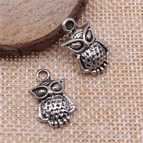 Free shipping 32pcs 20x12mm antique silver owl charms diy retro jewelry fit Earring keychain hair card pendant accessories