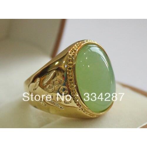 Free Shipping Beautiful Light Green Grain shape Quartzite stone Mens Gift Jewelry Ring 13X18MM Bead jade