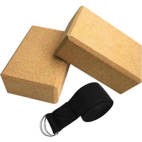 Yoga Blocks Cork Blocks Adjustable Yoga Stretching Strap Yoga Cork Wood Bricks Yoga Band for Home Gym Fitness Equipment