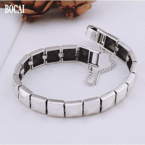 BOCAI 100% s925 Silver Jewelry Retro Geometric Shape 2021 Fashion Trend Personality Punk Dark Square Mens and Womens Bracelet