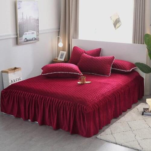 Fleece Bedskirt Bedspread Twin Full Queen King Bedding Bed cover Red Pink Gray Bet set Pillowcases colchas para cama couvre lit