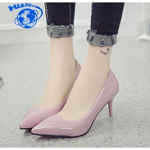 HUANQIU 2018 New brand women pumps low heels shoes woman ladies party wedding dress pointed toe slip on Sexy pumps ZLL421