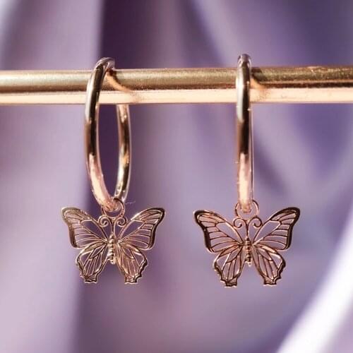 JK Delicate Rose Gold Color Butterfly Women Drop Earring Cute Bow Hoop Wedding Dancing Party Daily Wear New Trendy Jewelry