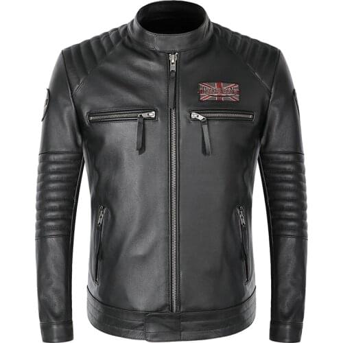 Black Racer Mens Motorcycle Biker Genuine Patch Design Short Slim Moto Jacket Men Real Cow Leather Aviator Coats
