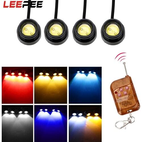LEEPEE 4 in 1 LED Car Eagle Eye Light Car Daytime Running Light 12V Emergency Warning Strobe Flash Light Wireless Remote Control