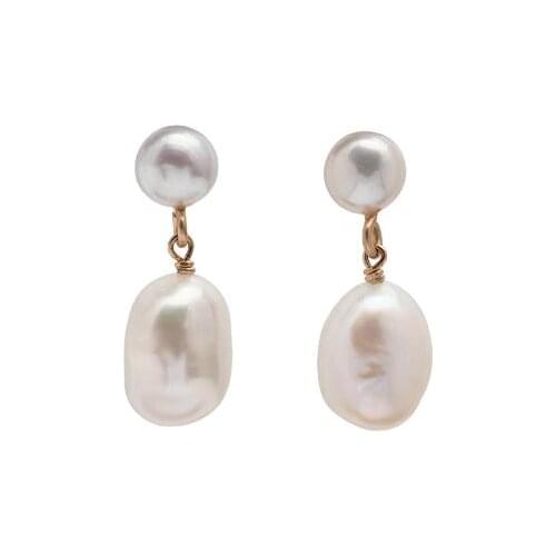 Favorite Pearl Jewelry New 925 Silvers Gold Color Real Freshwater Pearl Baroque Pearl Stud Earring Women Wedding Party Nice Gift