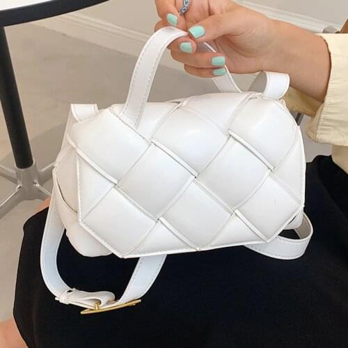 Small Leather Weave Shoulder Bags for Women Weave Square Tote Handbags Ladys Solid Color Flap Messenger Bag White Crossbody Bags