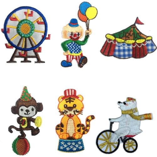 Fashion Iron On Circus Animal DIY Embroidery Patches Cartoon Monkey Clown Acrobatics for Children Backpack Clothes Decor