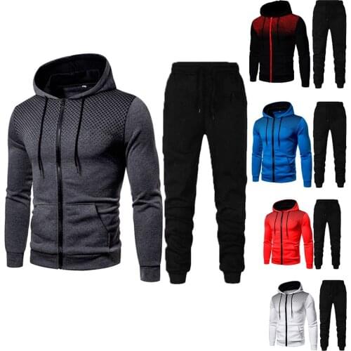 Mens set Casual Autumn New Hoodies + Pants Tracksuit Sportswear Long Hooded with Zipper Sweatshirts Set harajuku Male Clothes
