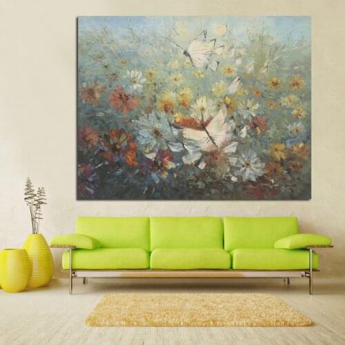 Print Wall Canvas Art Butterfly Flower Field Landscape Artist Oil Painting Poster Impression Wall Picture for Living Room Decor