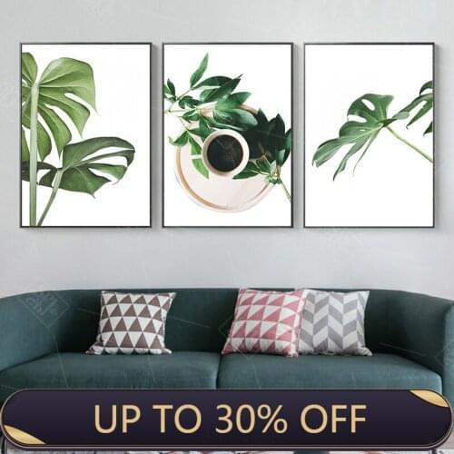 Nordic Home Decoration Palm Green Plants Landscape Coffee Posters Wall Art Pictures Canvas Painting Kitchen Restaurant Decor