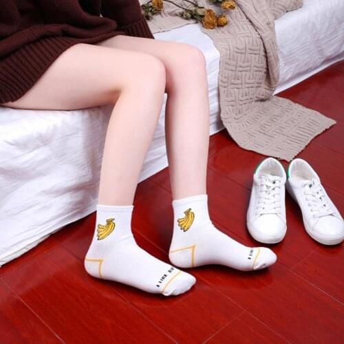 Cartoon Socks Soft Breathable Dinosaur/Milk/Pencils/Banana/Rocket Patterns Women Cotton Middle Tube Socks