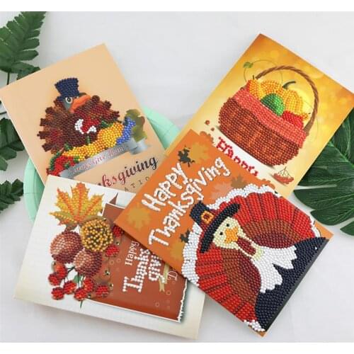 New DIY 5D Diamond Art Card Thank You Card Creative Foldable Greeting Card For Christmas Thanksgiving Festival Gifts
