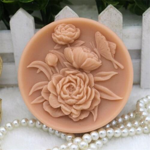 New Product!!1pcs Peony Flowers with Butterfly (zx286) Food Grade Silicone Handmade Soap Mold Crafts DIY Mould