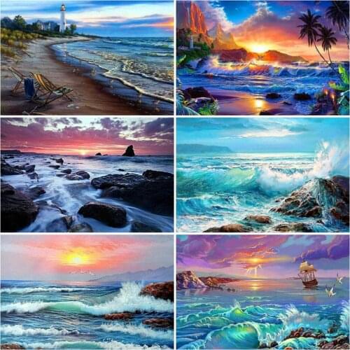 Seaside Diamond Painting Full Square Diamond Embroidery Sea Rhinestones Pictures Diamond Mosaic Cross Stitch Kits