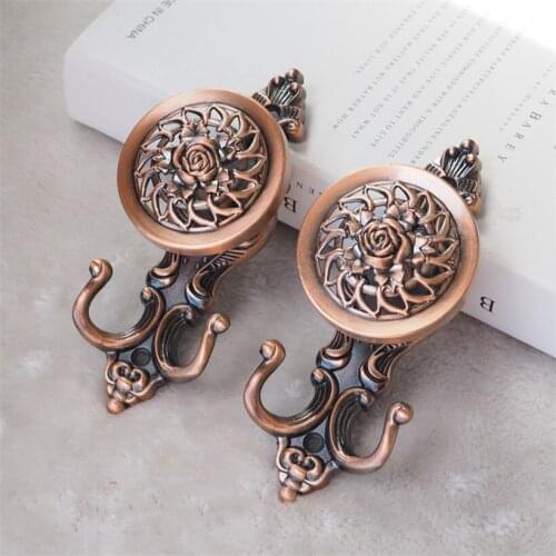 Luxury Rose Flower Curtain Tie Back Wall Hooks Alloy Tieback Holders Hat Coat Robe Hanger Accessories Home Decor