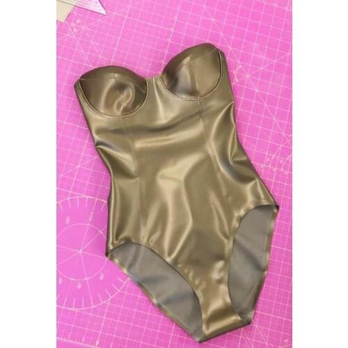 Sexy Latex Catsuit for Adult Women Bare Legged Rubber Bodysuit Bra Cup Swimwear Bodice Zentai Suit Customize