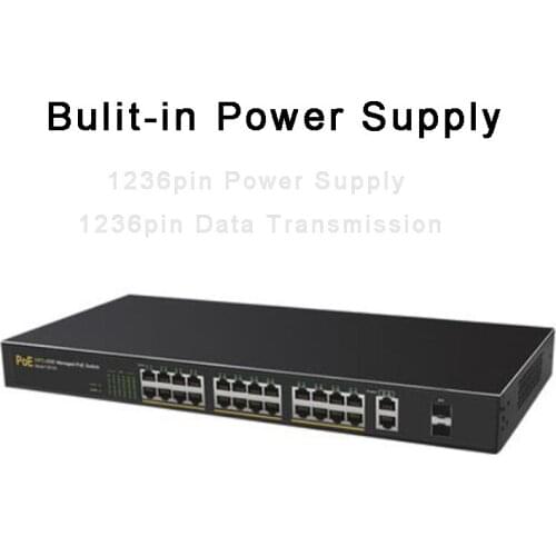 Gigabit POE Network Switch 24Ports 10/100M+2Ports 1000M Intelligent Network Management Switch for IP Camera 802.3af 802.3at