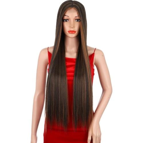 Lativ Synthetic Long Straight Wig Brown Wigs for Women Natural Hanrline Middle Part Daily Wig Heat Resistant Fiber