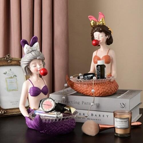 Nordic Light Luxury Bubble Girl Resin Decoration Creative Mermaid Tray Home Crafts Soft Decoration Desktop Decoration