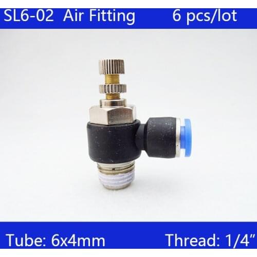 SL6-02 HIGH QUALITY 6pcs Pneumatic Piping Speed Controller One Touch Fitting 6mm to 1/4" Male Thread