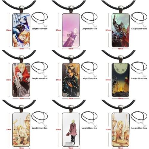 Glass Cabochon Choker Pendant Rectangle Necklace Steel Color Jewelry For Girls Statement Maxi Japanese Anime Fullmetal Alchemist