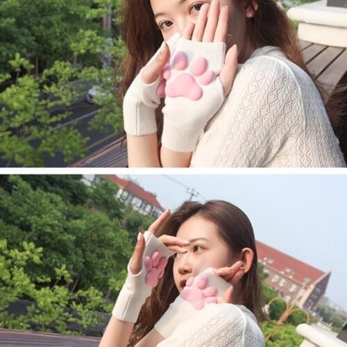 UV Sun Protection Stretchy Cute Cat Claw Fingerless Sleeves Tattoo Cover Up Outdoor Sports Arm Sleeves Cute Warm Gloves