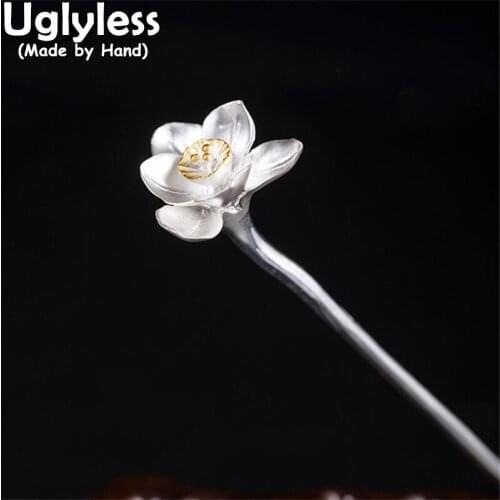 Uglyless Handmade Blooming Flowers Hair Sticks for Women Elegant Oriental Aesthetics Hair Jewelry Solid 925 Silver Floral Bijoux