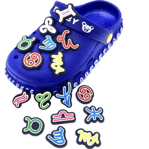 100PCS/Lot Constellation Shoes Decoration PVC Soft Accessories Leo Shoes Charms Aries Cartoon Croc Jibz DIY Kids Party Gifts