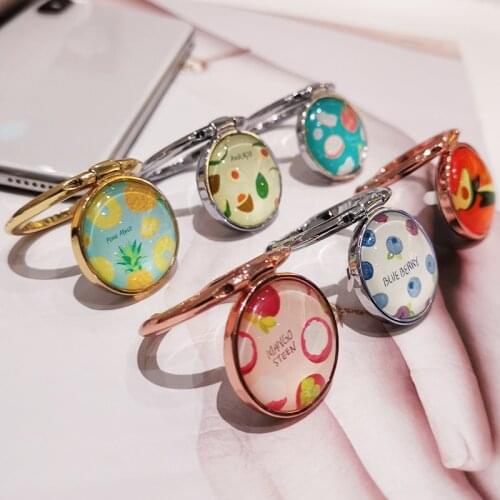 Universal Finger Ring Stand 360 Rotation Phone Holder Phone buckle Fruit Pattern Lemon Multi function Ring bracket Silver Gold