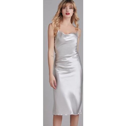 Young Ladies Satin Nightgown Knee Length Sleeveless SleepWear Elegant Camisole Knee Dress