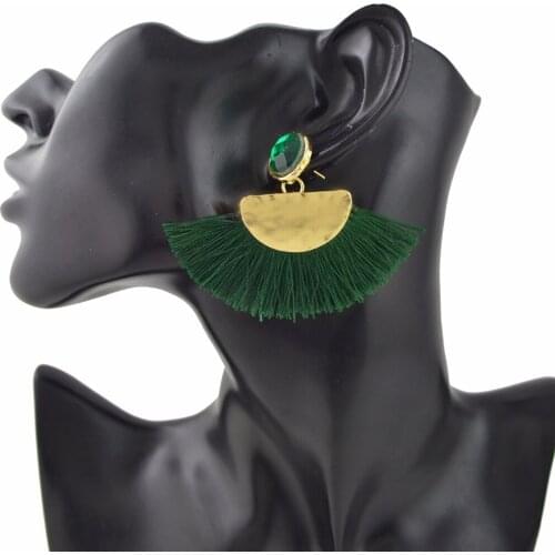 3 Colors Handmade Long Tassel Earrings Statement For Women Bridal Vintage Big Fan Shape Drop Earring Brincos Fringe Jewelry 2017