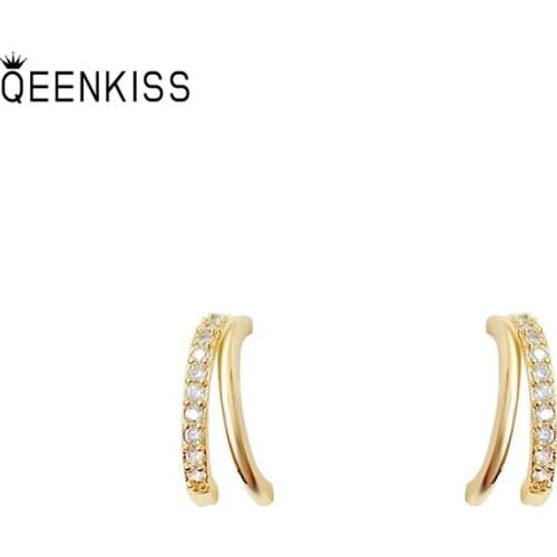 QEENKISS EG797 Fine Jewelry Wholesale Woman Girl Birthday Wedding Gift Geometric Retro 925 Sterling Silver Needle Stud Earring