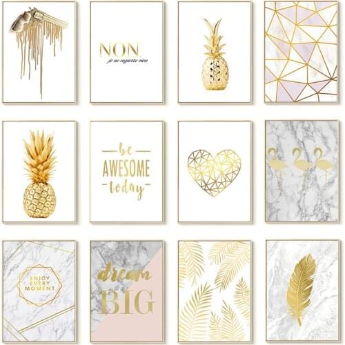 Golden Pineapple Love Simple Letter Painting Core Nordic Style Living Room Decor Aesthetic Sofa Wall Art Canvas painting
