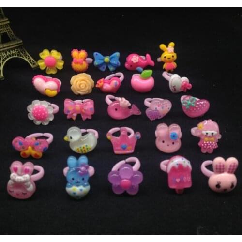 10pcs Mix Animals flower Fruit Metal Resin Assorted Baby Kids Girls Children Adjustable Ring Cartoon Finger rings Jewelry gift