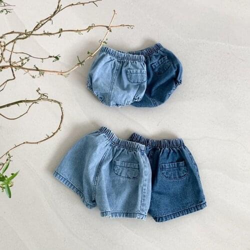 2021 Summer Baby Clothes Solid Denim Infant Shorts Elastic Waist Toddler Bloomer Korean Casual Clothing