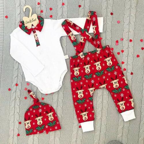 3PCS Newborn Baby Girl Boy Tops Romper Elk Pants Hat Xmas Outfits Set Clothes hot sale