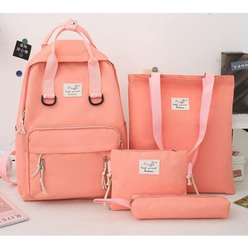 4PCS/set Kids School Bags Women Nylon Backpack Children Korea Shoulder Bag Cute Satchel Schoolbag For Girls Mochila Escolar 50