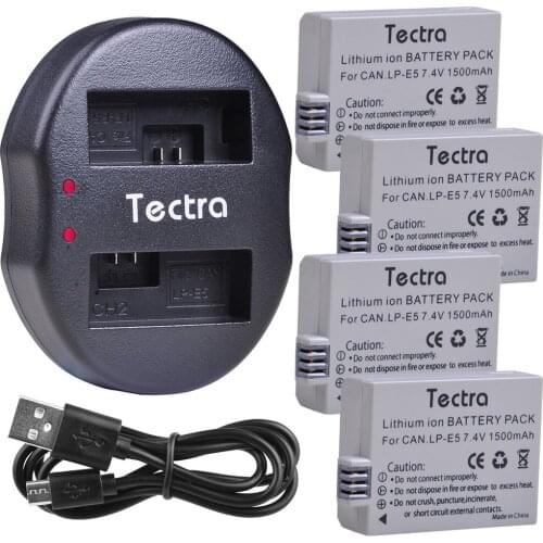 4pcs LP-E5 LPE5 Battery for Canon 450D 500D 1000D Kiss Digital X2 X3 F Rebel XSi Xli XS Camera LP E5 Battery+USB Dual Charger