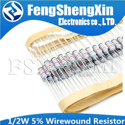 50pcs 1/2w 5% Wirewound Resistor Fuse 0.33R 0.5R 1R 2.2R 3.3R 4.7R 5.1R 10R 22R 30R 33R 39R