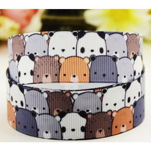 22mm 25mm 38mm 75mm Ruban satin Bear Cartoon Character printed Grosgrain Ribbon party decoration 10 Yards X-02695