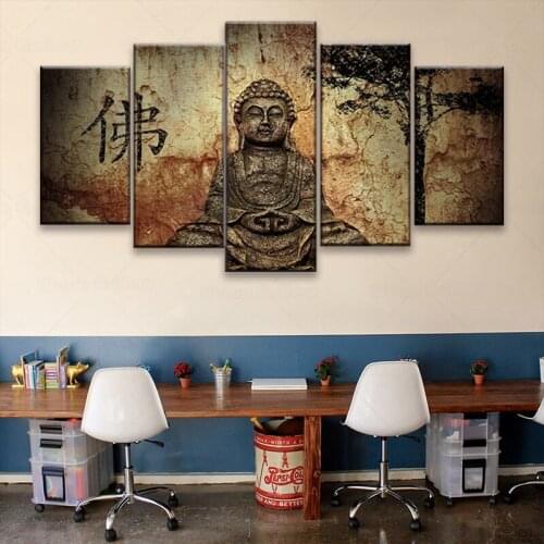 Abstract HD Golden Buddha Painting HD Print 5 Piece Canvas Art Wall Pictures For Room Posters Home Decoration canvas painting