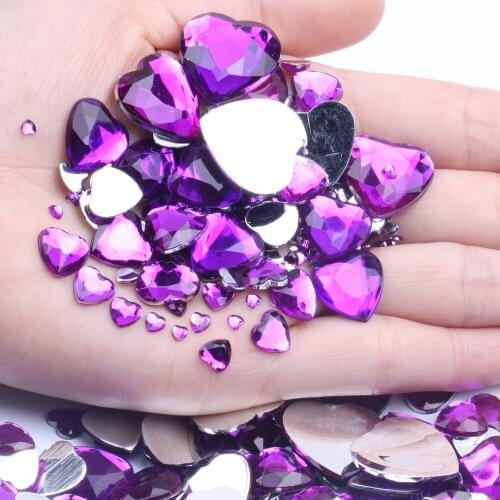 Heart Shape Acrylic Rhinestones Flat Back Flat Facets Many Sizes Many Colors For Nails Art Glue On Beads DIY Nail Art Decoration