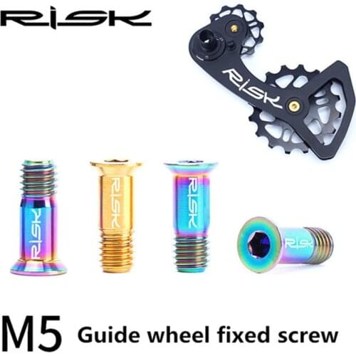 RISK 2PCS M5*14.2mm Bicycle Rear Derailleur Bolt Titanium Bolt Jockey Wheel Bolt Parts MTB Bike Shifter Guide Roller Bolt Screw