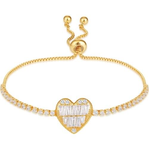 Love Heart Shaped Bracelet Copper Zircon Adjustable Chain Bracelet Charm Initial Chain Bangle for Women Friendship Jewelry Gift