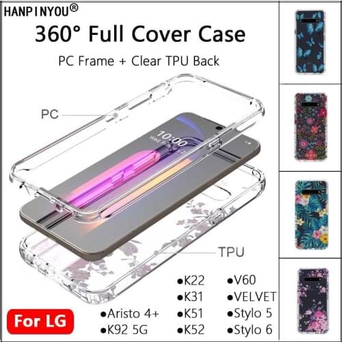 For LG V60 ThinQ K92 5G K31 K51 K52 K22 VELVET Stylo 5 6 Clear Full Cover Phone Case PC & Silicone TPU Screen Protector Shell