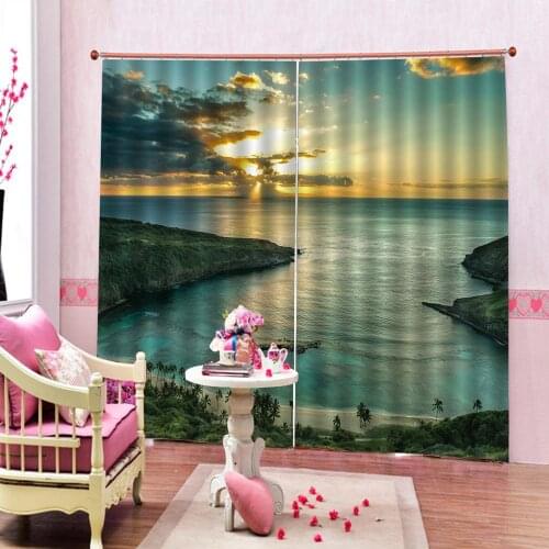 Decoration curtains Customized size Luxury Blackout 3D Window Curtains For Living Room blue lake curtains